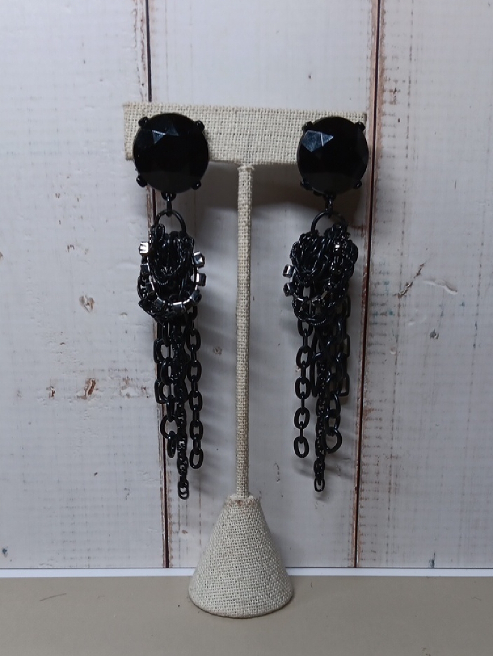 Black Statement Drop Chain Earrings - Women Jewelry